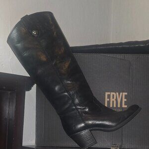 Frye black leather Jackie button boots.